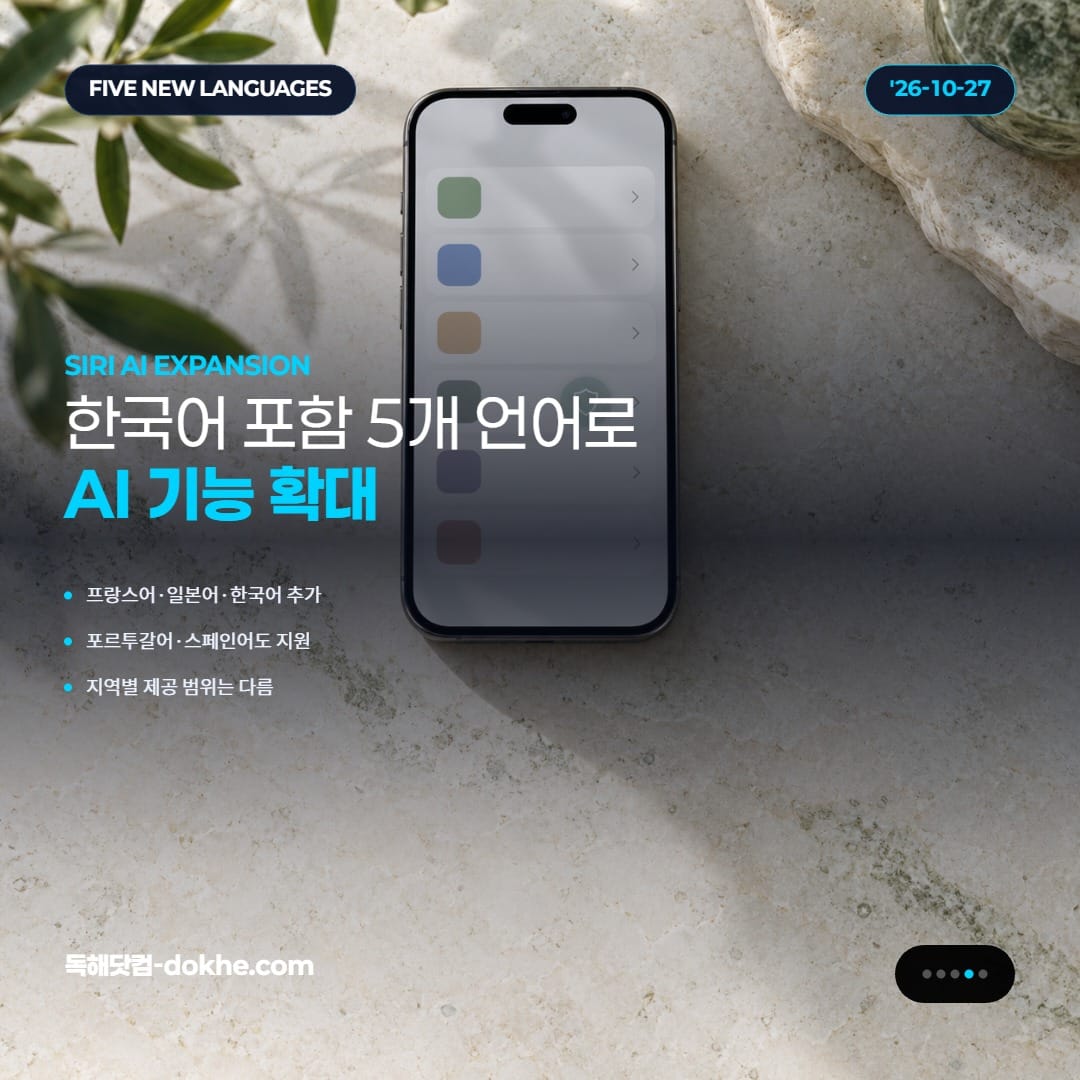 프랑스어, 일본어, 한국어, 포르투갈어, 스페인어 지원과 유럽·중국 본토의 제공 제한을 설명하는 카드.