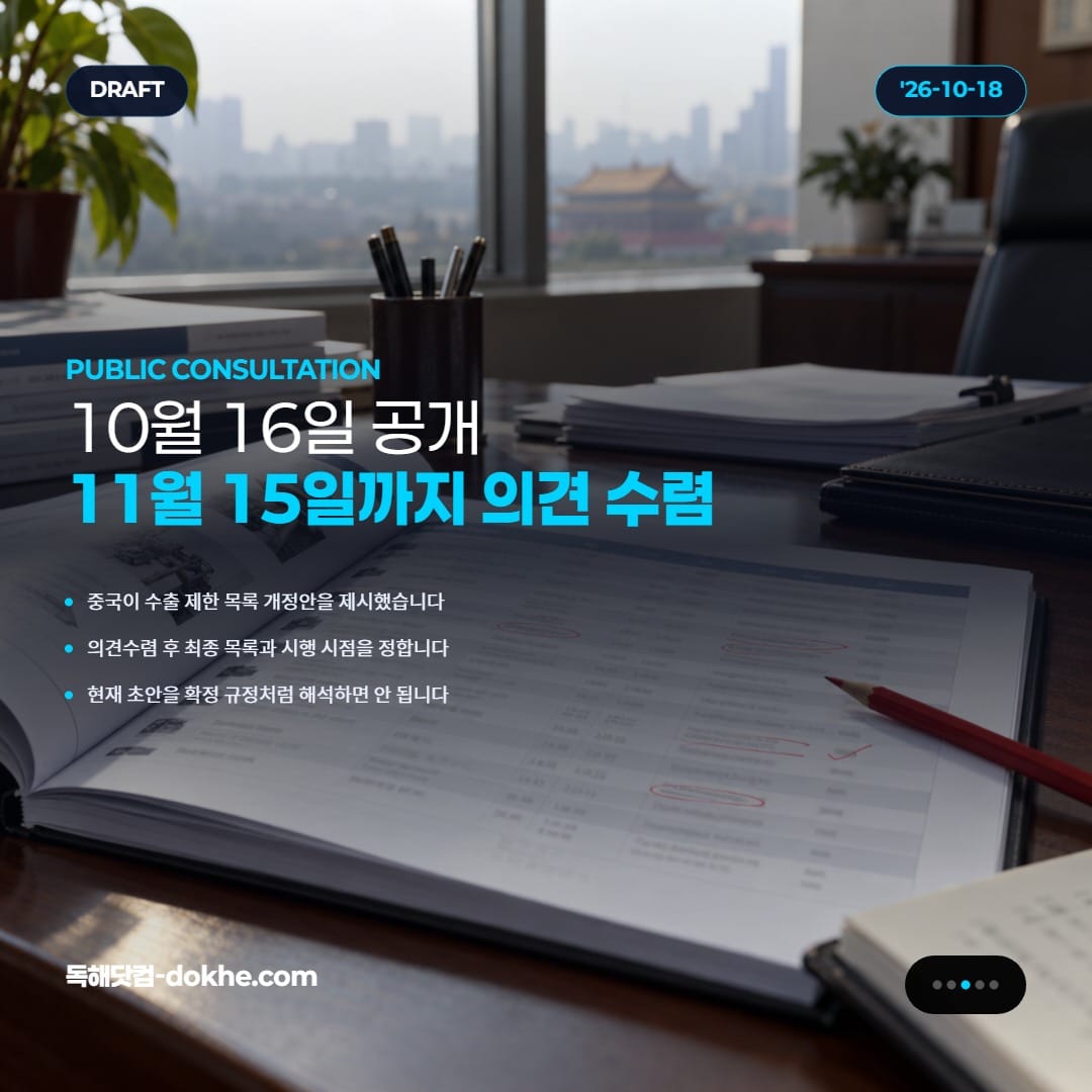 수출 통제 개정 초안을 상징하는 문서.