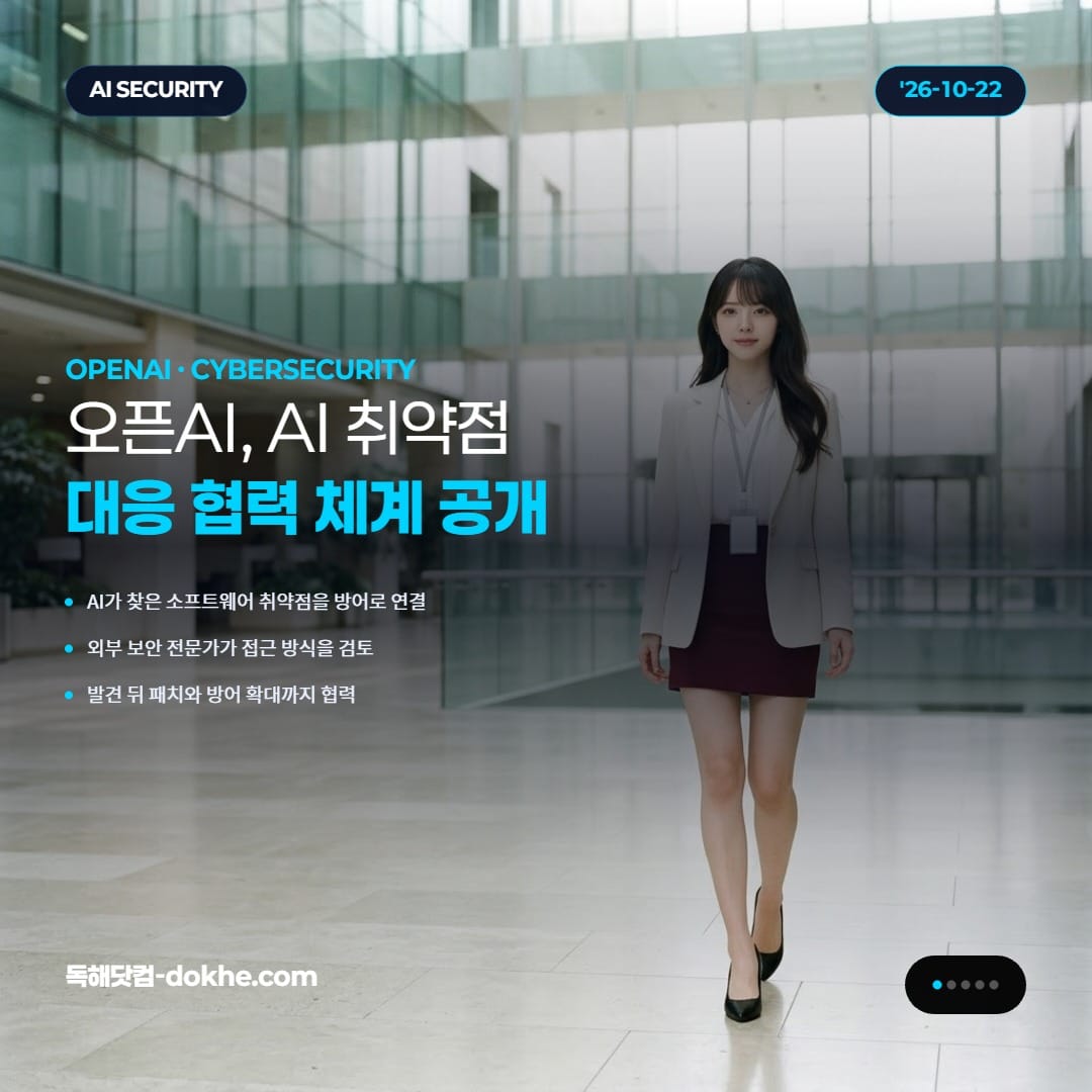 밝은 유리 로비를 걷는, 회사 출입증 목걸이와 미니스커트, 하이힐을 착용한 한국인 여성의 전신 사진.
