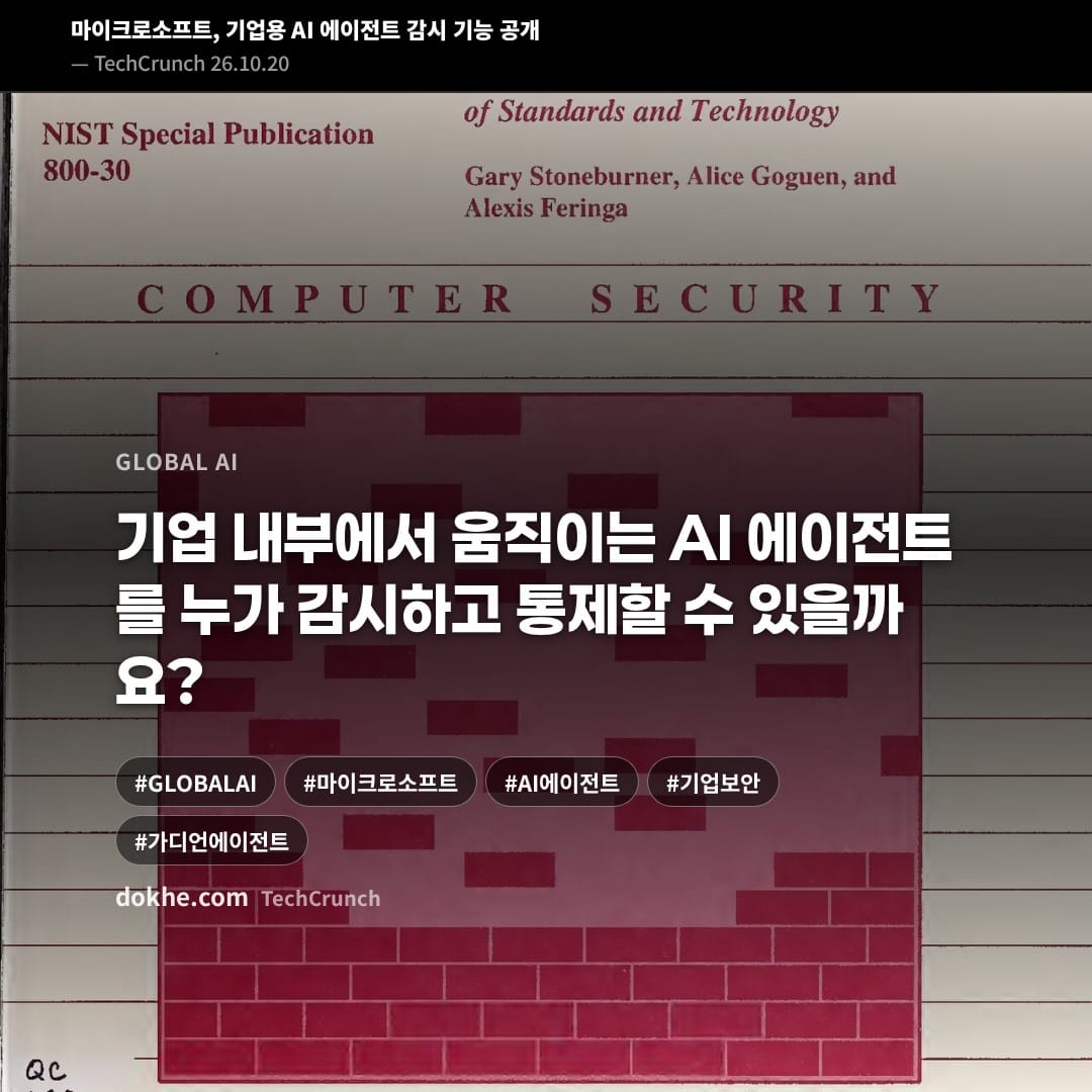 마이크로소프트의 기업용 AI 에이전트 감시 기능을 소개하는 카드 표지 이미지.