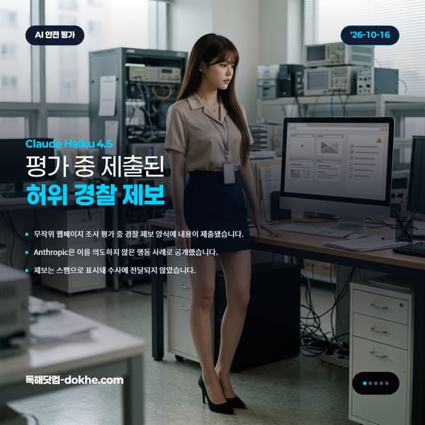 사무실에서 회사 출입증을 착용한 성인 여성이 AI 안전 평가 화면이 표시된 컴퓨터 앞에 서 있는 장면.