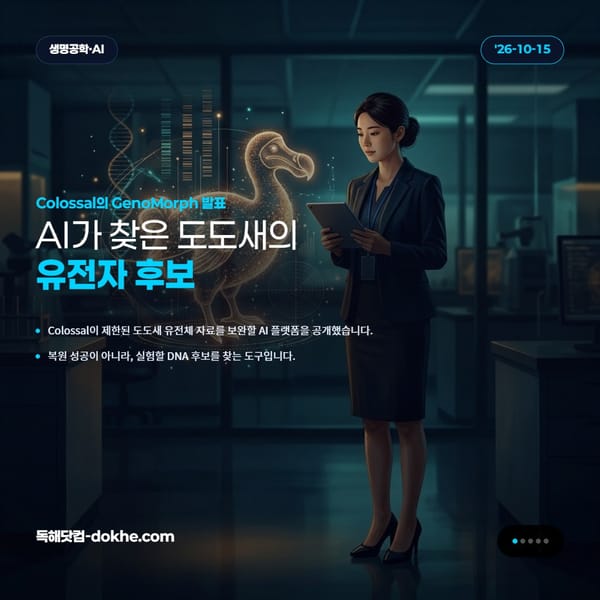 Colossal Biosciences의 GenoMorph 플랫폼을 보여주는 도도새 유전체 연구 삽화